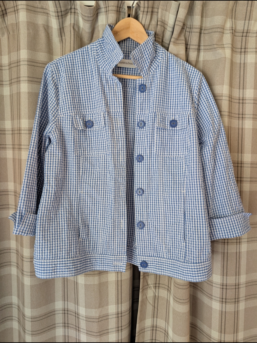 Women's Light Blue Gingham Jacket with Stand Collar Drapers & Damons